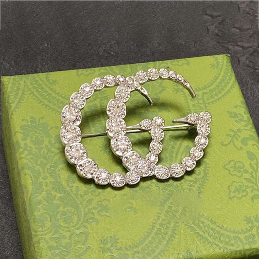 18K Double Gucci Crystal Brooch