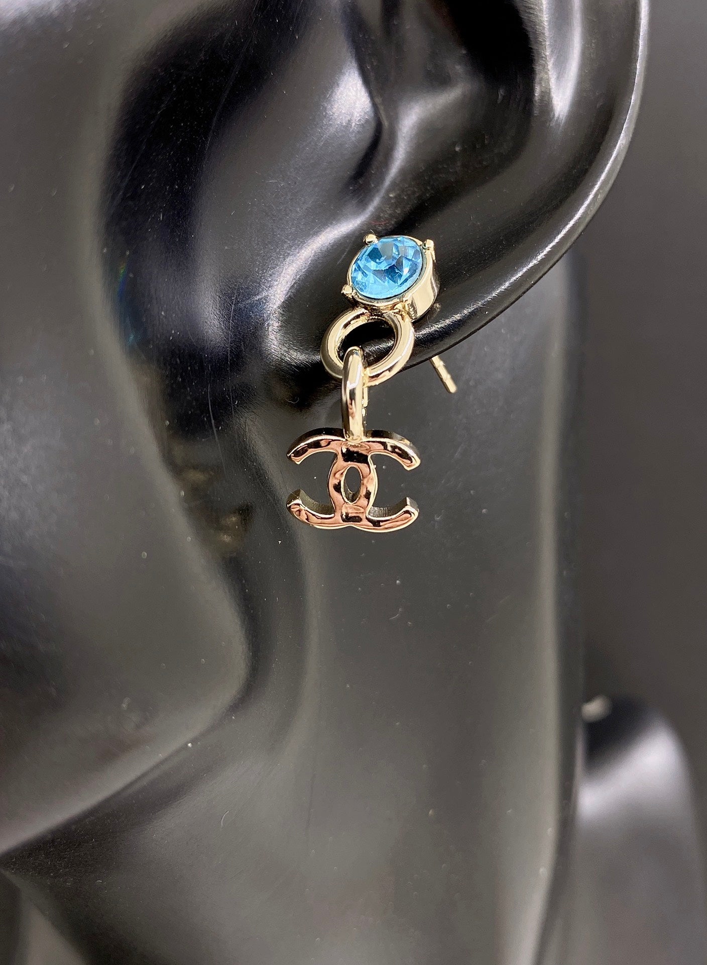 18K  Chanel Blue Crystal Earrings