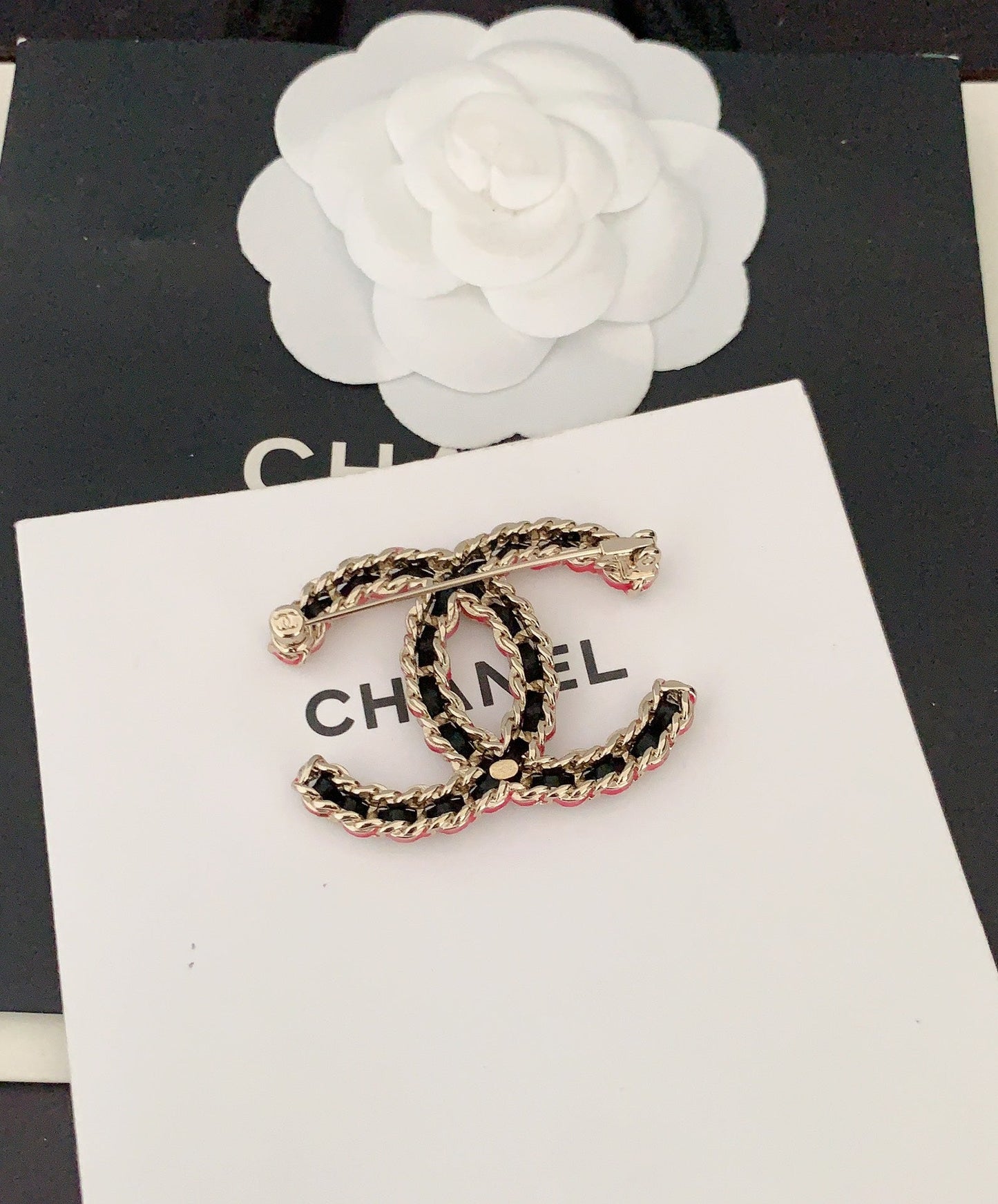 18K  Chanel Leather Pink Brooch