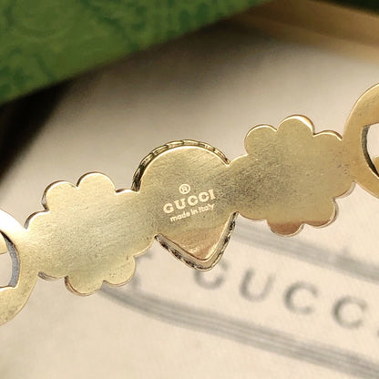 18K Double Gucci Flowers Red Crystals Open Cuff Bracelet