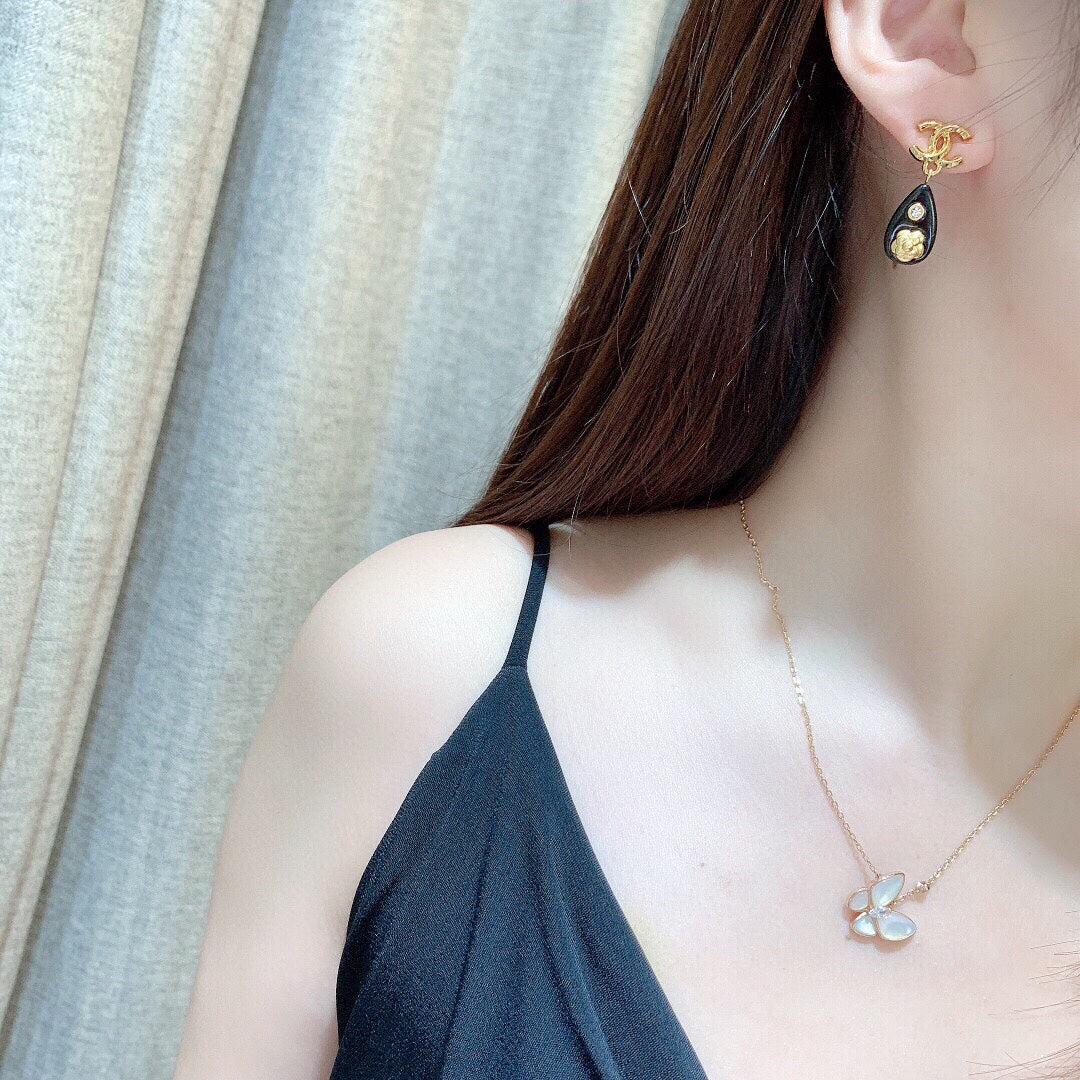 18K  Chanel Camellia Pendant Earrings