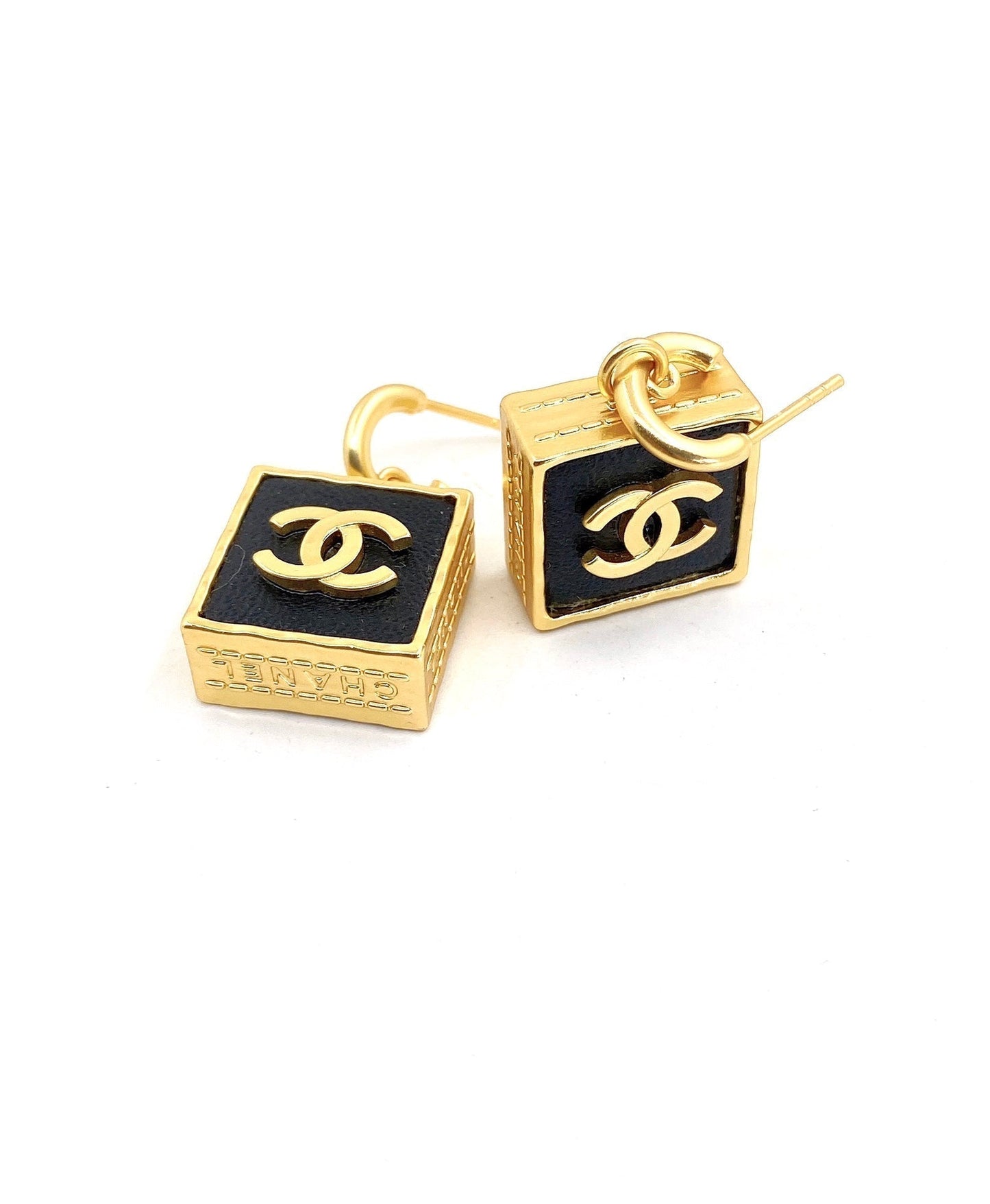 18K  Chanel Black Bag Pendant Earrings