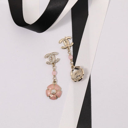 18K  Chanel Black & Pink Camellia Diamond Long Earrings
