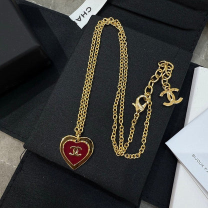 18K  Chanel Black & Red Heart Gold Necklace
