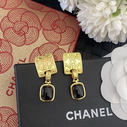 18K  Chanel Black Crystal Earrings