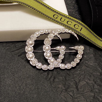 18K Double Gucci Crystal Brooch