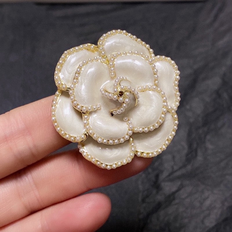 18K  Chanel Camellia Black & White Brooch