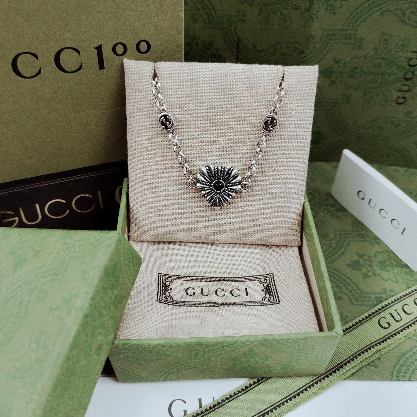 Double Gucci Interlocking Gucci Heart Necklace