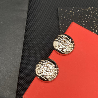 18K  Chanel Circle Diamond Earrings