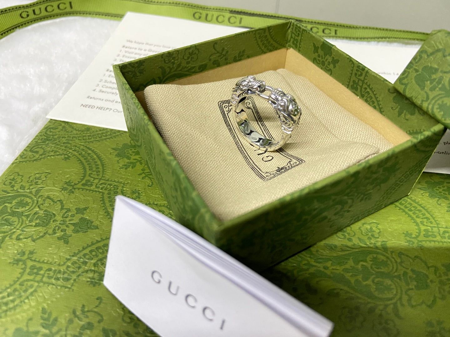 Double Gucci Tiger Head Chain Ring