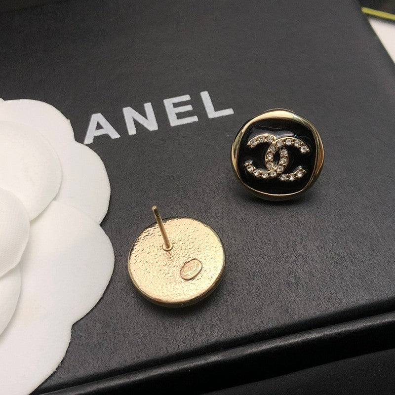 18K  Chanel Black & White Diamond Gold Earrings