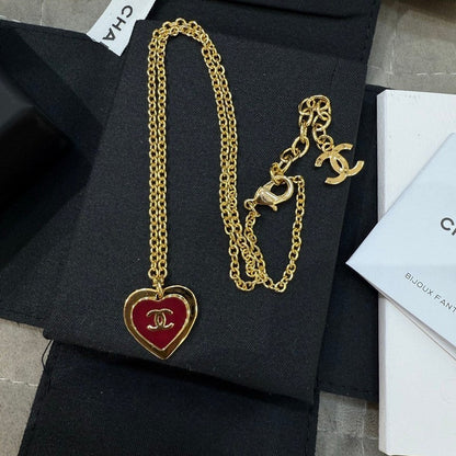 18K  Chanel Black & Red Heart Gold Necklace