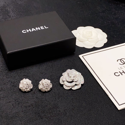 18K  Chanel Camellia Diamond Earrings