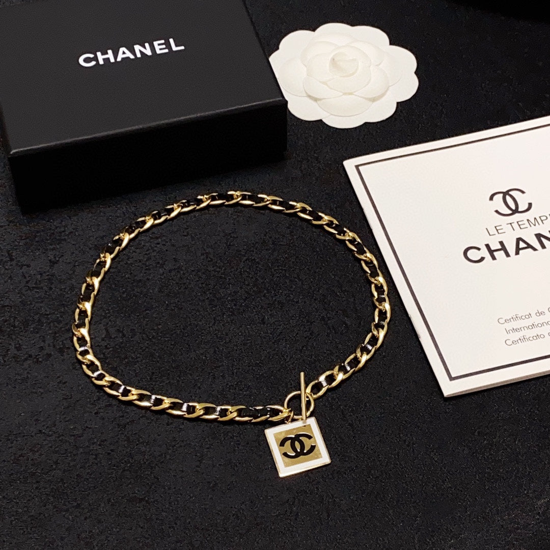 18K  Chanel Leather Choker Necklace